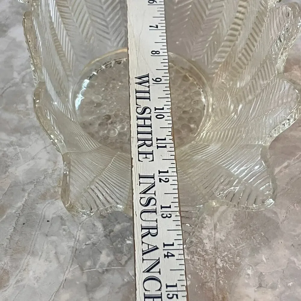 Clear Glass Fern Feather Ribbed Basket 14